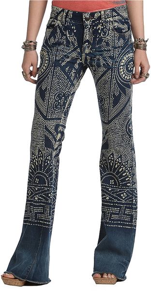 Free People Printed Flare Leg Jeans - Lyst