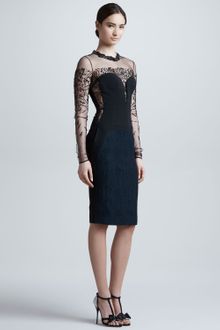 J. Mendel Beaded Sheeryoke Longsleeve Dress - Lyst