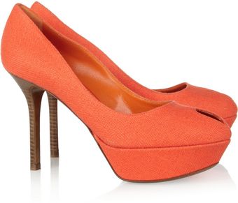 Sergio Rossi Canvascovered Leather Platform Pumps - Lyst