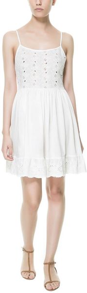 Zara Frilled Strappy Dress with Brocade Hem - Lyst