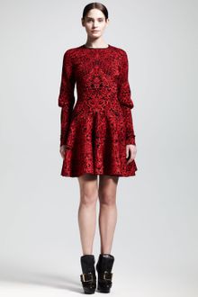 Alexander McQueen Puckered Jacquard Mutton Sleeve Dress - Lyst