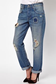 Asos Saxby Boyfriend Jeans in Light Wash Vintage Rip and Repair - Lyst