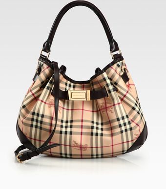 Burberry Check Leather Hobo - Lyst
