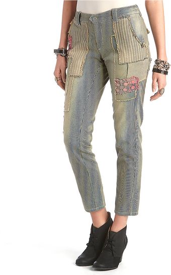 Free People Railroad Striped Patched Denim Trousers - Lyst