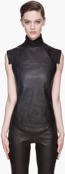Gareth Pugh Black Buffed Leather Blouse - Lyst