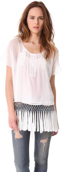 Haute Hippie Chiffon Tee with Fringed Cami Lining - Lyst