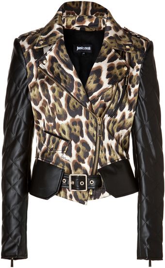 Just Cavalli Faux Leather Animal Print Biker Jacket - Lyst