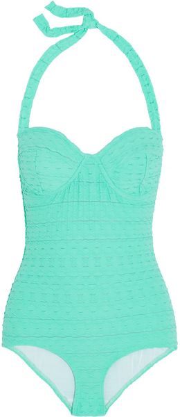 Oscar de la Renta Cloqué Underwired Halterneck Swimsuit - Lyst