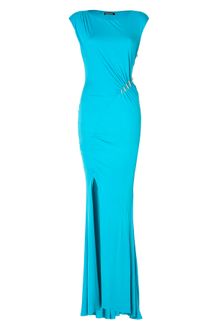 Roberto Cavalli Draped Jersey Gown with Snake Embellishment in Turquoise - Lyst