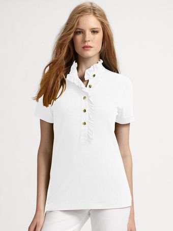 Tory Burch Lidia Rufflecollar Polo Shirt - Lyst