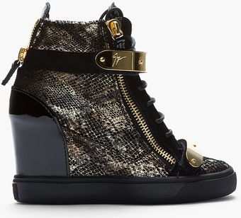 Giuseppe Zanotti Gold Snakeskin Loren Z75 Wedge Sneaker - Lyst