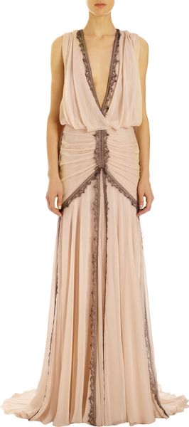 J. Mendel Chantilly Lace Trimmed Gown - Lyst