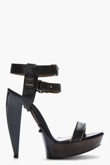 Lanvin Black and Gold Leather Sculpted heel Sandals