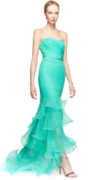 Oscar de la Renta Sweetheart Draped Bodice Gown with Ruffle Hem - Lyst