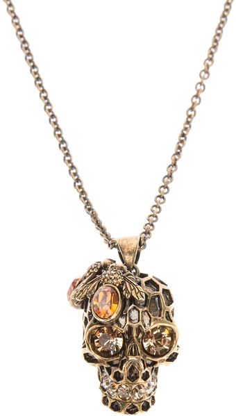Alexander McQueen Honeycomb Skull and Bee Pendant Necklace - Lyst