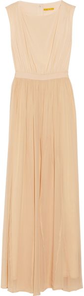 Alice + Olivia Leather trimmed Silk chiffon Maxi Dress - Lyst