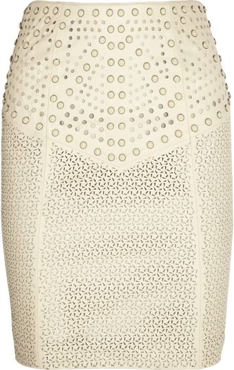 Catherine Malandrino Studded Cut Out Leather Skirt - Lyst