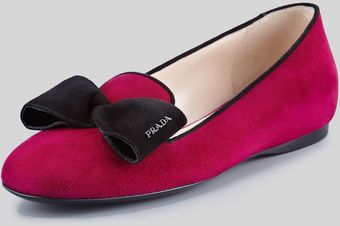 Prada Suede Hidden Wedge Bow Smoking Slipper - Lyst