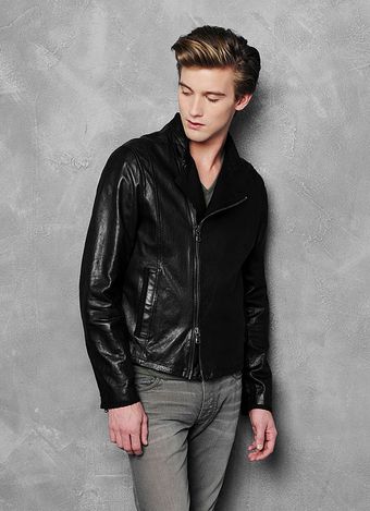 John Varvatos Leather Jacket with Canvas Trim - Lyst