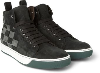 Lanvin Woven Nubuck High Top Sneakers - Lyst