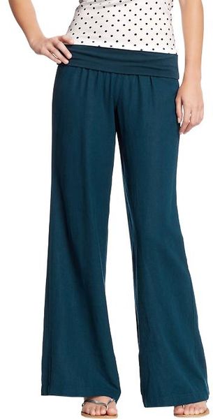 Old Navy Foldover Linen blend Pants in Blue (parading peacock) | Lyst