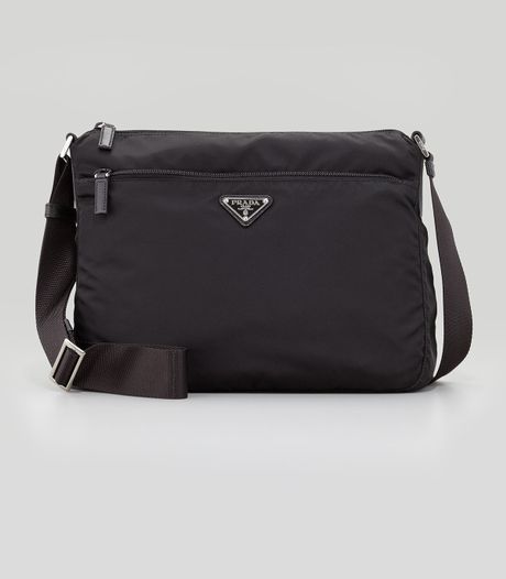 Prada Vela Ziptop Messenger Bag in Black