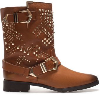 Zara Studded Biker Ankle Boot - Lyst