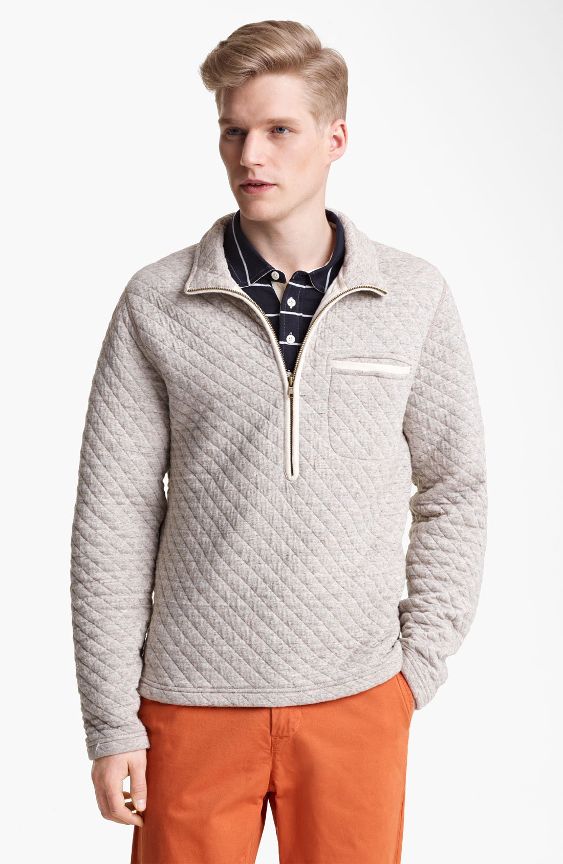 Billy Reid Half Zip Quilted Pullover in Gray for Men (light grey) Lyst