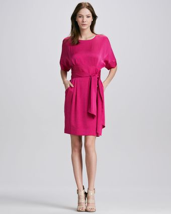Catherine Malandrino Eleanor Belted Stretchsilk Dress - Lyst