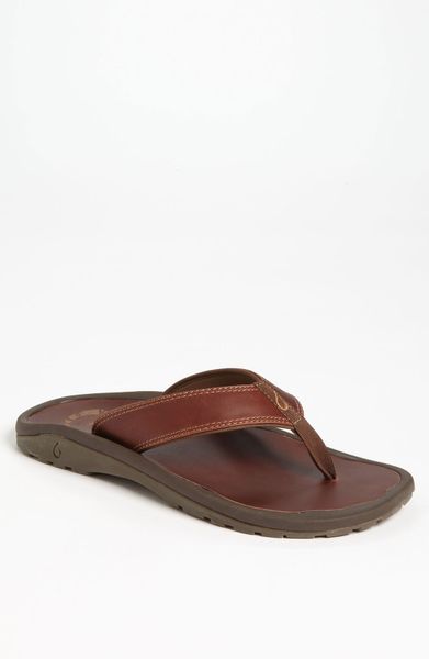 Olukai Ohana Leather Flip Flop in Brown for Men (dark java dark java)