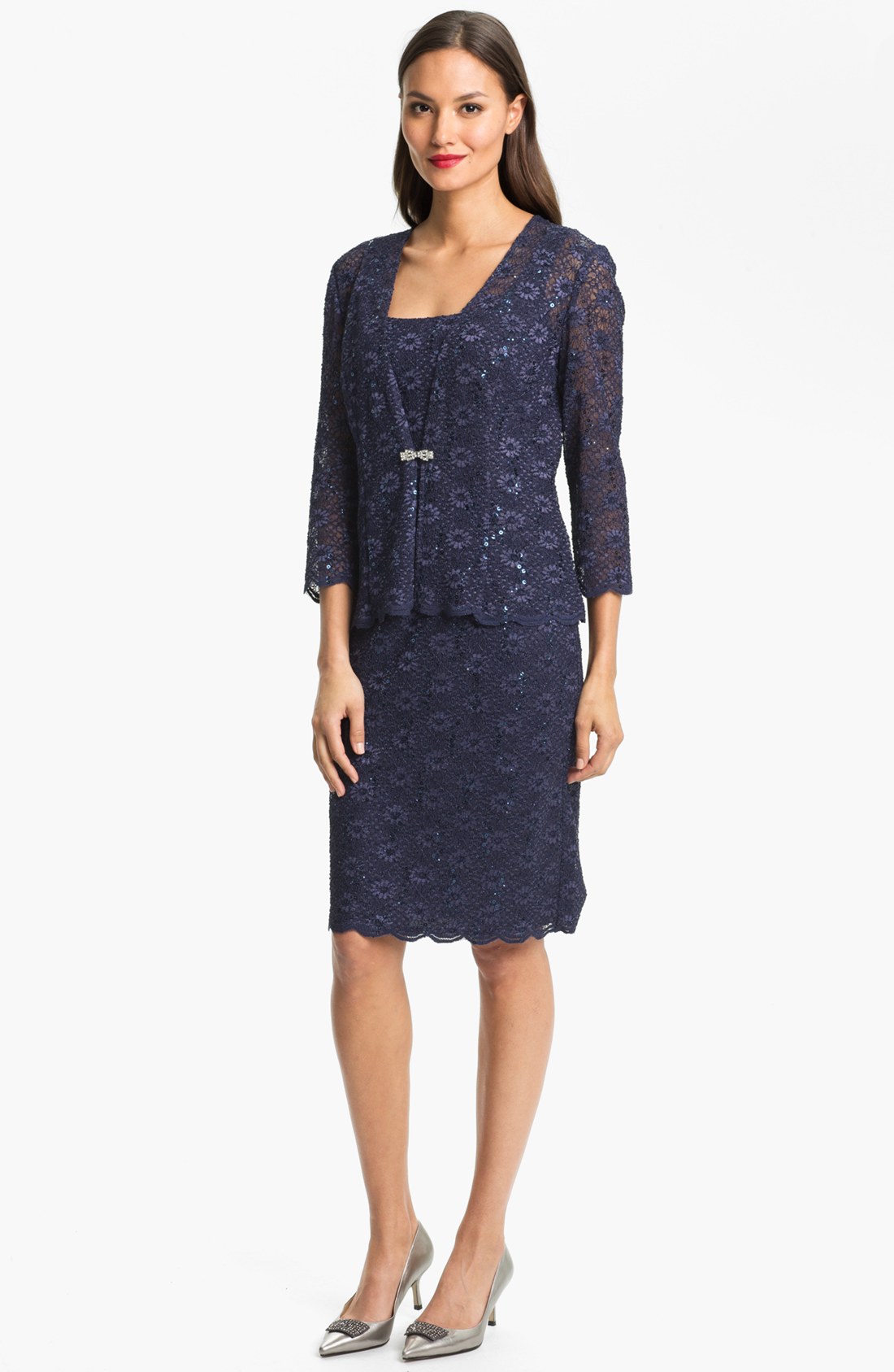 Alex Evenings Embellished Lace Dress Jacket Petite in Blue (navy)  Lyst