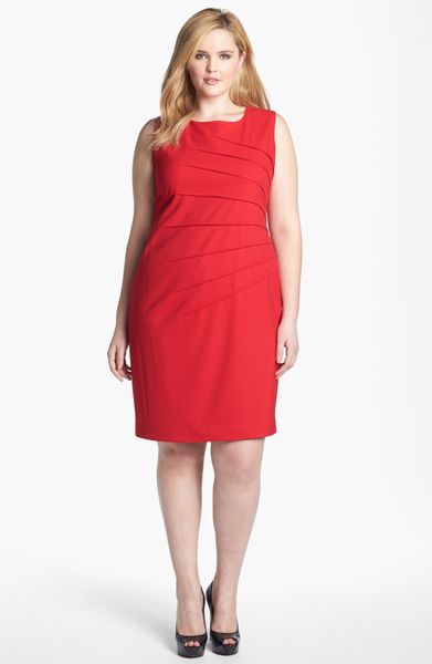 Calvin Klein Sleeveless Sheath Dress Plus in Red