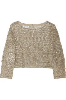 Oscar de la Renta Macramé Silk Blend Lamé and Tulle Cropped Top - Lyst