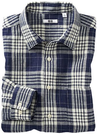 Uniqlo Premium Linen Check Long Sleeve Shirt - Lyst