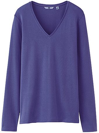 Uniqlo Premium Cotton V Neck Long Sleeve Tshirt - Lyst