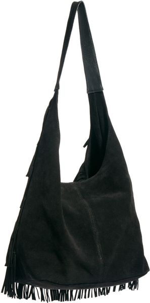 Asos Leather Fringe Hobo Bag in Black | Lyst