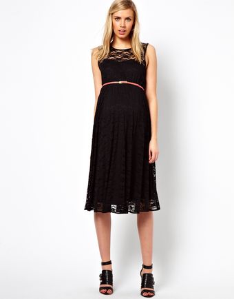 Asos Maternity Lace Midi Dress with Belt - Lyst