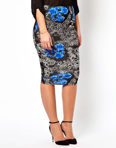 Asos Curve Pencil Skirt In Floral Print In Multicolor Multi Lyst