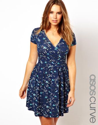 Asos Curve Wrap Dress in Oriental Bird Print - Lyst