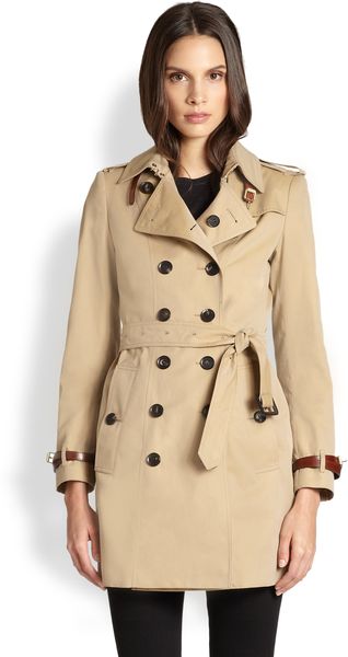 Burberry Leather Detail Gabardine Trench - Lyst