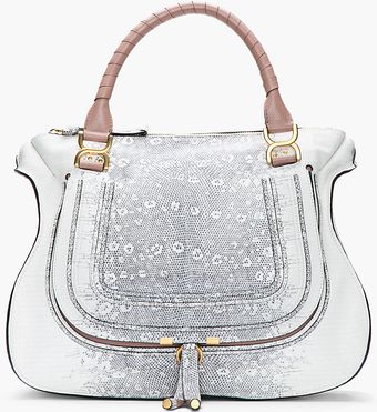 Chloé Grey Lizard Printed Leather Marcie Shoulder Bag - Lyst