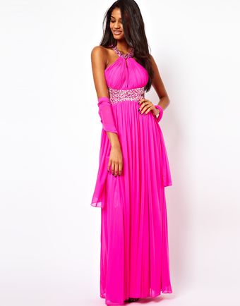 Forever Unique Halter Maxi Dress with Embellished Waist - Lyst