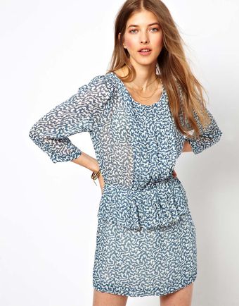 Ganni Georgette Dress with Peplum - Lyst