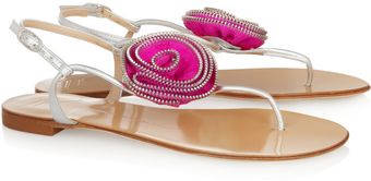 Giuseppe Zanotti Satin Rosetteembellished Leather Sandals - Lyst