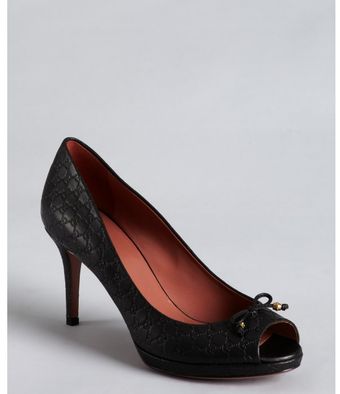 Gucci Black Guccissima Leather Bow Peep Toe Pumps - Lyst