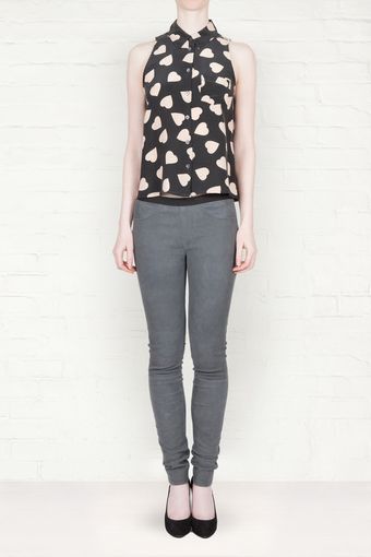 Helmut Lang Grey Stretch Leather Trousers - Lyst