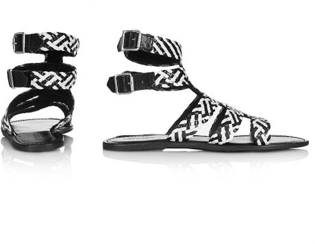 Topshop Woven Gladiator Sandals in White (blackwhite) | Lyst