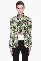 Kenzo Green Floral Pattern Convertible Casual Jacket