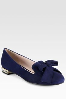 Miu Miu Jeweled Suede Bow Smoking Slippers - Lyst