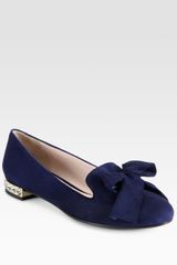  Jeweled Suede Bow Smoking Slippers